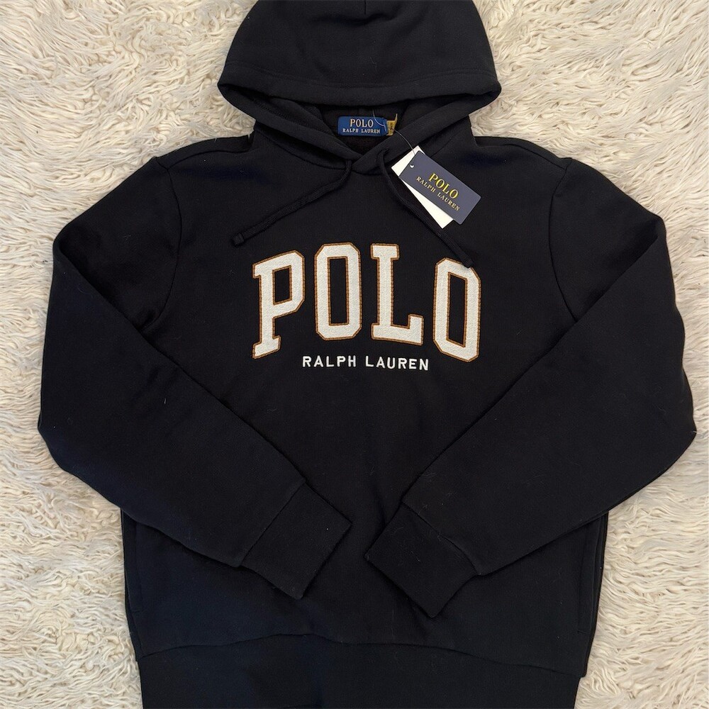 Polo Ralph Lauren Hoodie Men's Medium Black Fleece Logo Pullover